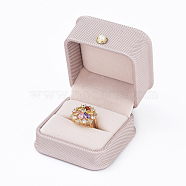 PU Leather Ring Gift Boxes, with Iron & Plastic Imitation Pearl Button and Velvet Inside, for Wedding, Jewelry Storage Case, Misty Rose, 6.5x6.5x4.5cm(LBOX-L005-I01)