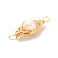 Natural Cultured Freshwater Pearl Beads Links Connectors, with Real 18K Gold Plated Eco-Friendly Copper Wire, Round, White, 23.5~24x7.5~8x7.5mm, Hole: 3mm(PALLOY-JF00945)