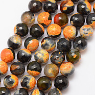 Natural Fire Crackle Agate Bead Strands, Round, Grade A, Faceted, Dyed & Heated, Goldenrod, 10mm, Hole: 1mm, about 37pcs/strand, 15 inch(X-G-K166-06F-10mm-02)