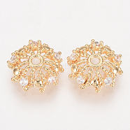 Brass Fancy Bead Caps, with Cubic Zirconia, Nickel Free, Real 18K Gold Plated, Flower, Golden, 10x3mm, Hole: 1mm(ZIRC-Q002-157)