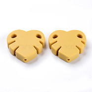 Food Grade Eco-Friendly Silicone Focal Beads, Chewing Beads For Teethers, DIY Nursing Necklaces Making, Leaf, Gold, 35x35.5x8mm, Hole: 2.5mm(SIL-S003-06D)