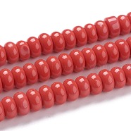 K9 Glass Beads Strands, Imitation Jade Glass Beads, Rondelle, Dark Red, 8~8.5x4.5~5mm, Hole: 1.4mm, about 84pcs/Strand, 15.87 inch(40.3cm)(GLAA-K039-A06)