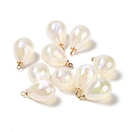 UV Plating Acrylic Pendants, with Light Gold Tone Brass Findings, Teardrop Charm, White, 19.5x12mm, Hole: 1.6mm(FIND-I035-01E)