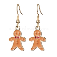 Christmas Theme Alloy Enamel Dangle Earrings, 304 Stainless Steel Earrings for Women, Gingerbread Man, 37x14mm(EJEW-JE05830-02)