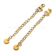 304 Stainless Steel Curb Chain Extender, End Chains with Lobster Claw Clasps and Flat Round Chain Tabs, Real 18K Gold Plated, 70mm(STAS-G310-07G)