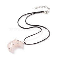 Natural Rose Quartz Crescent Moon Pendant Necklace, Brass Wrapped Gemstone Necklace with Waxed Cord for Women, 17.40 inch(44.2cm)(NJEW-TA00032-04)
