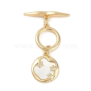 Brass Micro Pave Clear Cubic Zirconia Toggle Clasps, with Shell, Star, Real 18K Gold Plated, Planet: 30mm, Pendant: 15x13x2mm, Hole: 1.2mm, Bar: 22x4x4.5mm, Hole: 1.2mm(KK-K391-27G)