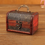Wooden Portable Storage Boxes, with Iron Clasps & Iron Handle, Rectangle, FireBrick, Leaf, 12x8x8.5cm, Inner diameter: 10.8x6.5x7.5cm(WOCR-PW0001-060G)