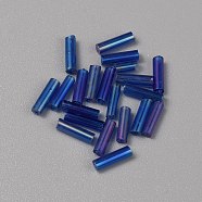 300Pcs Transparent Glass Round Bugle Beads, Round Hole, Medium Blue, 6~7x2mm, Hole: 0.8~0.9mm(GLAA-WH0015-74H)