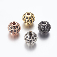 Brass Micro Pave Cubic Zirconia Beads, Round, Black, 6mm, Hole: 1.5mm(ZIRC-E134-6mm-05)