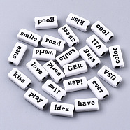 Opaque Acrylic Beads, with Enamel, Rectangle with Words, Black, White, 15x7.5x5mm, Hole: 3mm(X-MACR-N008-23A)