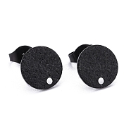 304 Stainless Steel Stud Earring Findings, with Ear Nuts/Earring Backs & Loop, Textured, Flat Round, Electrophoresis Black, 10x1mm, Hole: 1.4mm, Pin: 0.8mm(STAS-Z021-B-01EB)