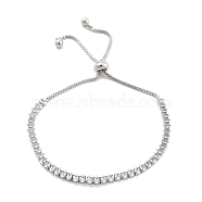 Brass Pave Clear Cubic Zirconia Horse Eye Box Chain Slider Bracelets, Nickle Free, Long-Lasting Plated, Platinum, 10-1/4 inch(26cm), link: 2x4mm(BJEW-B094-06A-P)