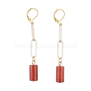 Brass Dangle Leverback Earrings, with Natural Carnelian/Red Agate Pendants and Iron Paperclip Chains, Column, 72mm, Pin: 0.5x0.7mm(EJEW-JE04106-03)