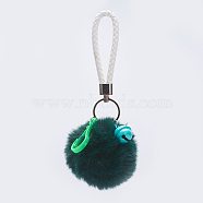 Pom Pom Ball Keychain, with PU Leather Cord, Alloy Lobster Claw Clasp and Iron Findings, Dark Sea Green, 180~190mm(KEYC-I018-06K)
