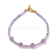 Natural Amethyst Beaded Bracelets, with Cubic Zirconia Beads & Brass Beads, 7-5/8 inch(19.5cm)(BJEW-JB06518-03)
