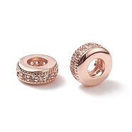 Brass Micro Pave Cubic Zirconia Beads, Rondelle, Rose Gold, 8x4mm, Hole: 3mm(ZIRC-F001-121RG)