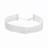 7 Row Crystal Rhinestone Choker Necklace, Wide Rhinestone Necklace for Women, Platinum, 12.4 inch(31.5cm)(NJEW-F289-01B-P)