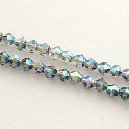 Electroplate Glass Bead Strands, Rainbow Plated, Faceted Bicone, Medium Sea Green, 4x4.5mm, Hole: 1mm, 92~96pcs/strand, 13.78~14.37 inch(X-EGLA-R094-4mm-09)