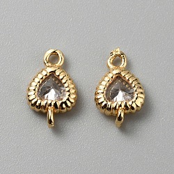 Brass Pave Clear Cubic Zirconia Connector Charms, Geometric Links, Golden, Heart, 9x5.5x2.5mm, Hole: 0.8mm(KK-WH0062-71E-G)
