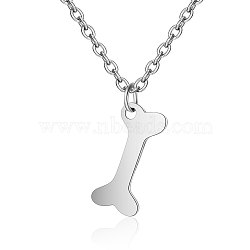 Tarnish Resistant 201 Stainless Steel Pendants Necklaces, Bone, Stainless Steel Color, 16.3 inch(40cm)x1mm(NJEW-S063-TN142-1)