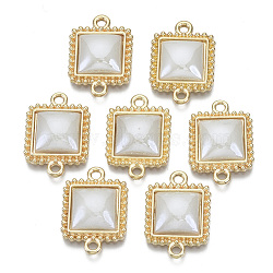 Porcelain Links Connectors, with Light Gold Plated Brass Setting, Square, Gainsboro, 21x15x5mm, Hole: 1.8mm(KK-N235-036F)