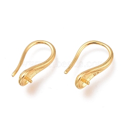 Brass Earring Hooks, Long-Lasting Plated, Ear Wire, for Half Drilled Beads, Real 18K Gold Plated, 14.7mm, Pin: 0.7mm(X-KK-H102-09G)