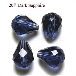 Imitation Austrian Crystal Beads, Grade AAA, K9 Glass, Faceted, Drop, Prussian Blue, 8x10mm, Hole: 0.9~1mm(SWAR-F062-10x8mm-20)