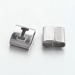 Tarnish Resistant Letter Style 201 Stainless Steel Square Slide Charms, Letter.I, 9x8x4mm, Hole: 8x3mm(STAS-L132-03)