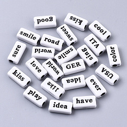 Opaque Acrylic Beads, with Enamel, Rectangle with Words, Black, White, 15x7.5x5mm, Hole: 3mm(X-MACR-N008-23A)