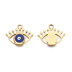 304 Stainless Steel Enamel Pendants, Real 18K Gold Plated, Evil Eye, Dark Blue, 16.5x20x2mm, Hole: 2mm(STAS-N092-159B)