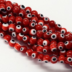 Handmade Evil Eye Lampwork Round Bead Strands, Dark Red, 8mm, Hole: 1mm, about 49pcs/strand, 14.17 inch(LAMP-L055-8mm-10)