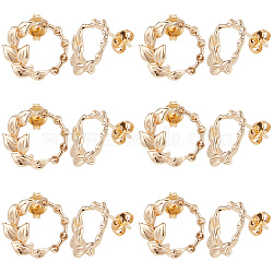 12Pcs Brass Stud Earring Findings, Earring Settings for Rhinestone, Olive Branch, with 12Pcs Ear Nuts, Real 18K Gold Plated, 13.5x14.5mm, Pin: 0.9mm, Fit for 1mm in Rhinestone(KK-DC0001-48)