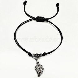 Alloy Hollow Leaf Charms Bracelet, Braided Adjustable Bracelet, Black, No size(TR0366)