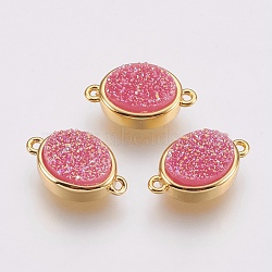 Druzy Resin Links connectors, with Brass Findings, Oval, Hot Pink, 9x14x5mm, Hole: 1mm(G-F564B-08G)