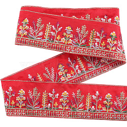 5 Yards Polyester Embroidery Flower Ribbon, for Costume Decoration, Red, 2-1/2 inch(65mm)(OCOR-CY0001-17D)