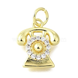 Brass Micro Pave Cubic Zirconia Pendants, Landline Phone Charms, Long-Lasting Plated, with Jump Ring, Lead Free & Cadmium Free, Rack Plating, Real 18K Gold Plated, 14x12x3mm(KK-V007-24G)