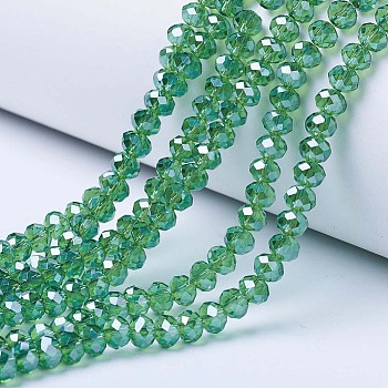 Electroplate Glass Beads Strands, Pearl Luster Plated, Faceted, Rondelle, Lime Green, 3.5x3mm, Hole: 0.4mm, about 123~127pcs/strand, 13.7~14.1 inch(35~36cm)