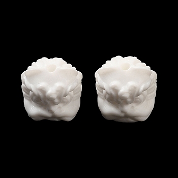 Opaque Resin Beads, Dancing Lion, White, 16~17x16~16.5x15.5mm, Hole: 2mm