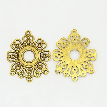 Tibetan Style Connectors, Cadmium Free & Nickel Free & Lead Free, Flower, 34.5x28x1.5mm, Hole: 1.5mm, Hole: 1.5mm, Antique Golden, 34.5x28x1.5mm, Hole: 1.5mm
