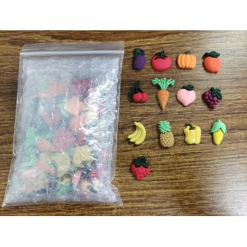 Vegetables and Fruits Theme Resin Cabochons, Imitation Food, Mixed Color, 18~30.5x12~22x4~6, 65pcs/set