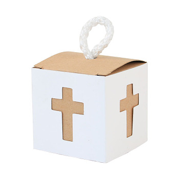 Square Paper Candy Storage Box with Handle Rope, Candy Totes for Candy Gift Bags Christmas Party Wedding Favors Bags, Cross, 5.5x5.5x5.5cm