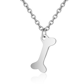 201 Stainless Steel Pendants Necklaces, Bone, Stainless Steel Color, 16.3 inch(40cm)x1mm