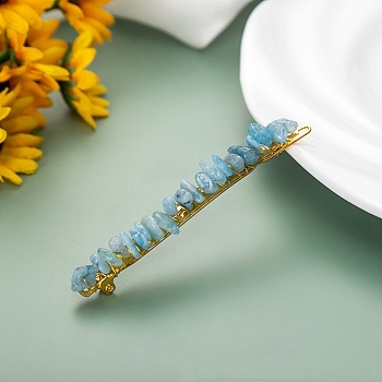 Natural Aquamarine Chip & Metal Hair Bobby Pins, Hair Accessories for Women Girl, 80x6x6mm