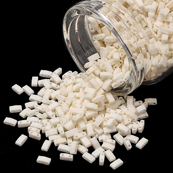 MIYUKI Half TILA Beads, Japanese Seed Beads, 2 Hole, (HTL2021) Matte Opaque Cream, 5x2.3x1.9mm, Hole: 0.8mm, about 250pcs/10g