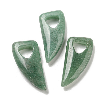 Natural Green Aventurine Pendants, Horn Charms, 41~43x20x7.5~8mm, Hole: 10.5~11mm