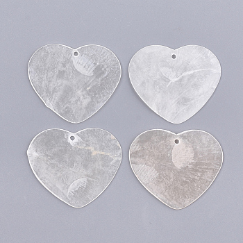 Capiz Shell Pendants, Heart, WhiteSmoke, 33.5x39x1mm, Hole: 1mm