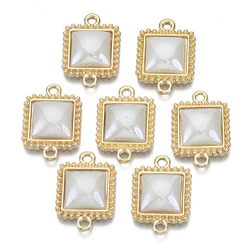Porcelain Links Connectors, with Light Gold Plated Brass Setting, Square, Gainsboro, 21x15x5mm, Hole: 1.8mm