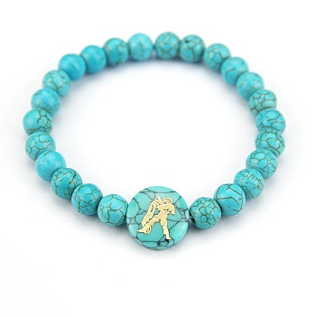 Minimalist European Style Constellation Synthetic Turquoise Beaded Stretch Bracelets for Women, Aquarius