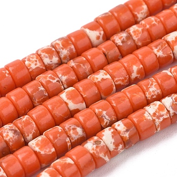 Synthetic Imperial Jasper Beads Strands, Flat Round/Disc, Orange Red, 4x2mm, Hole: 0.7mm, about 154pcs/strand, 15.43 inch(39.2cm)